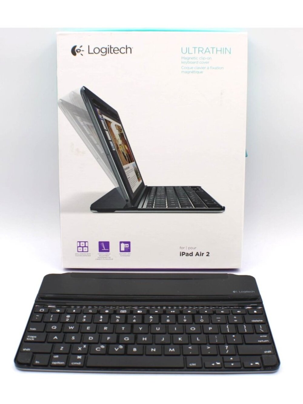 Logitech Ultrathin Magnetic Clip-On Keyboard iPad Air 2 Gray Angle Adjust NEW